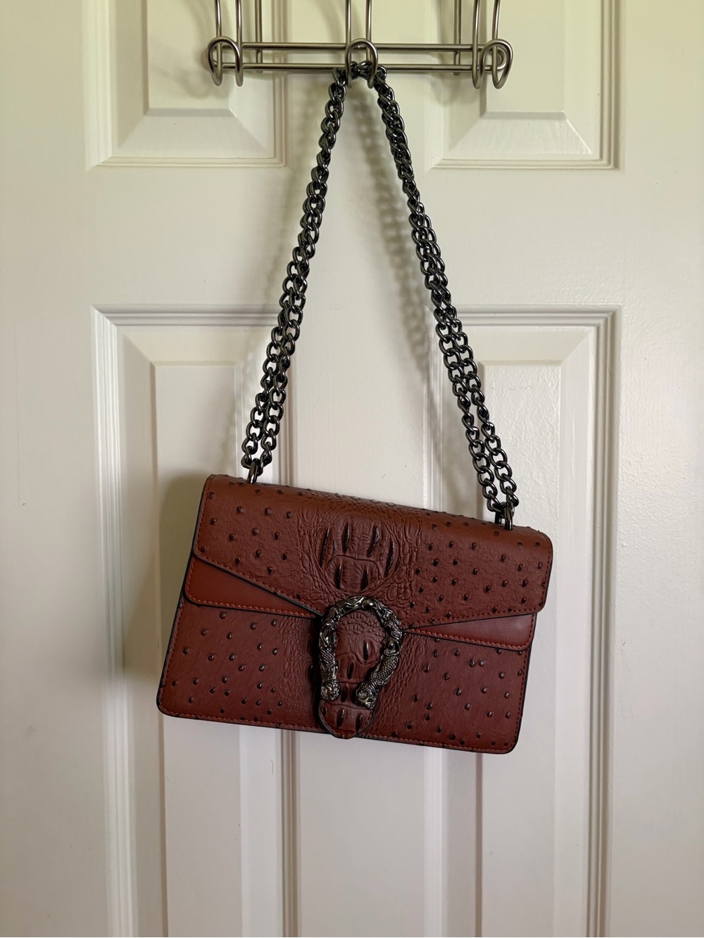 Brown Leather Shoulder Bag with Chain Strap